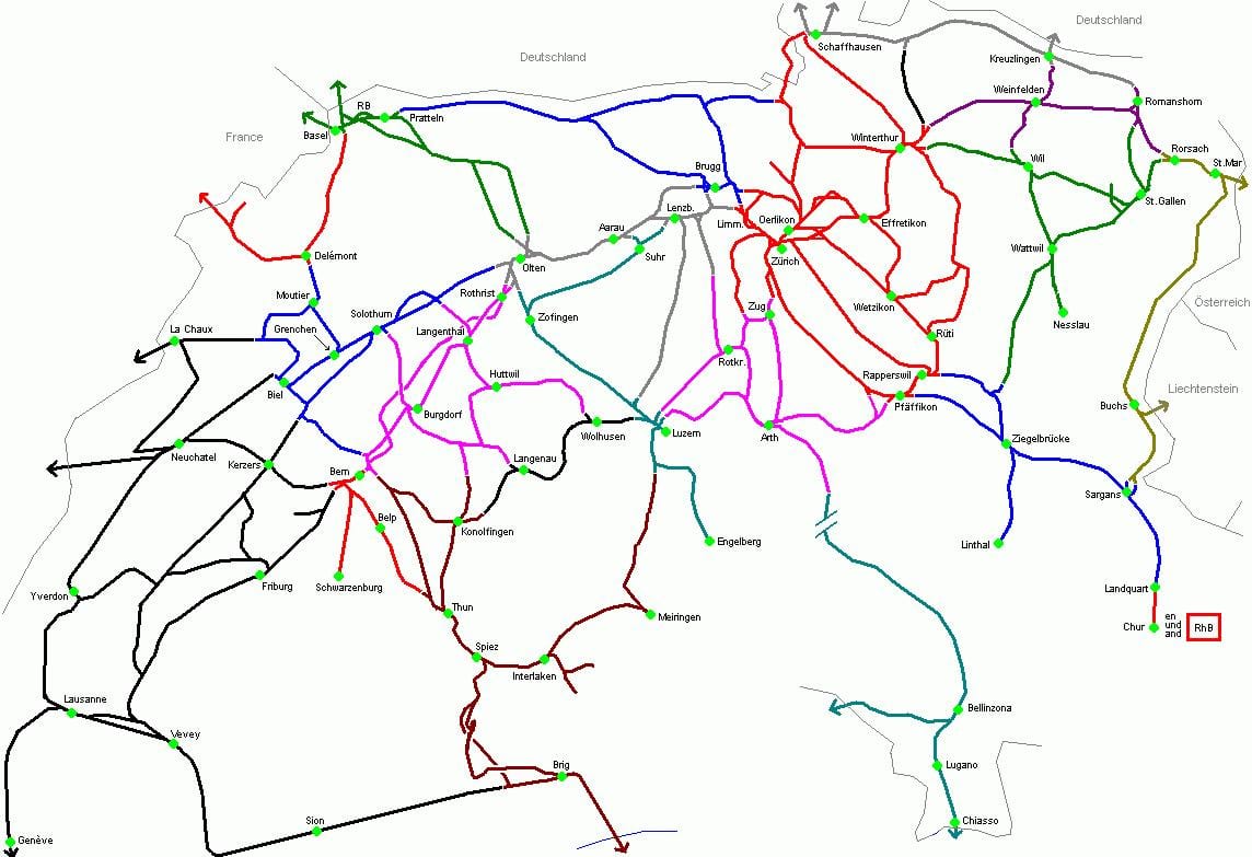 mapa švýcarska vlakové nádraží 