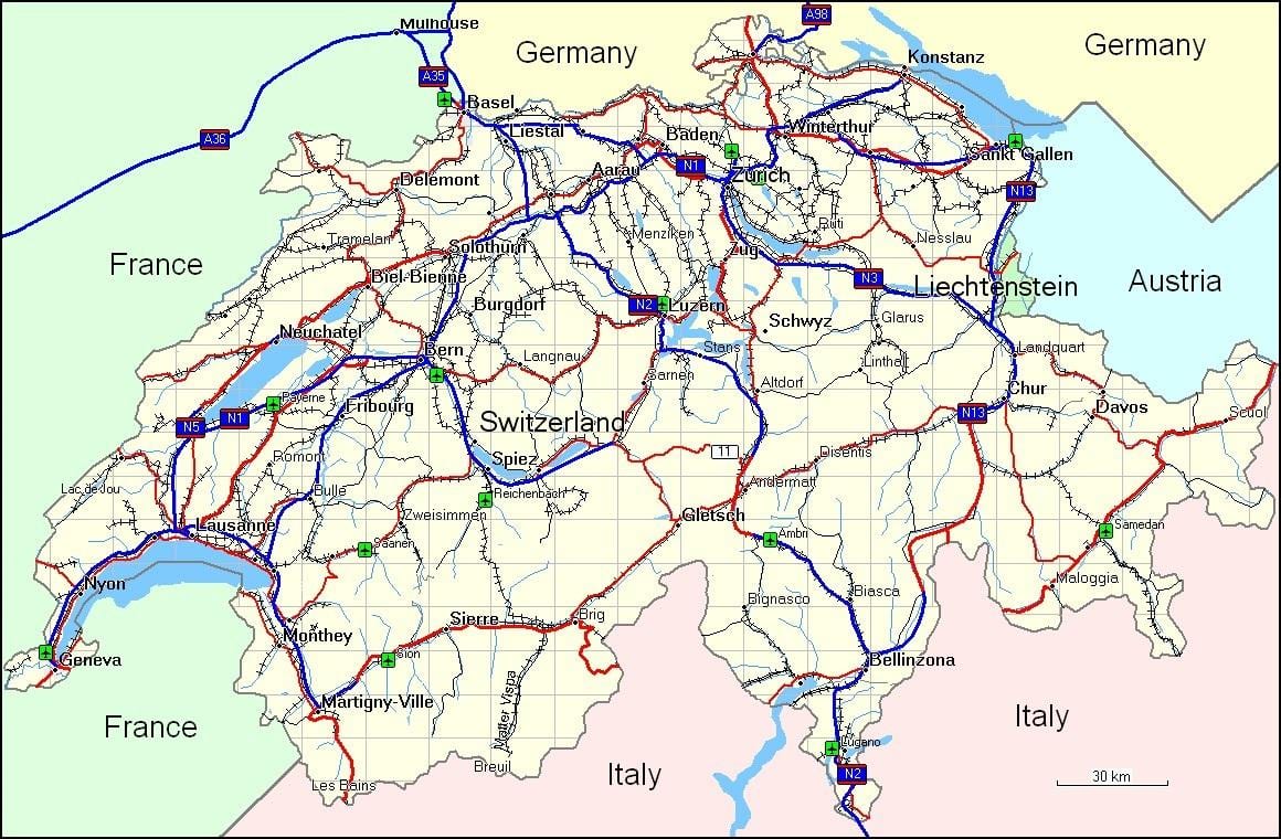 mapa švýcarska hory