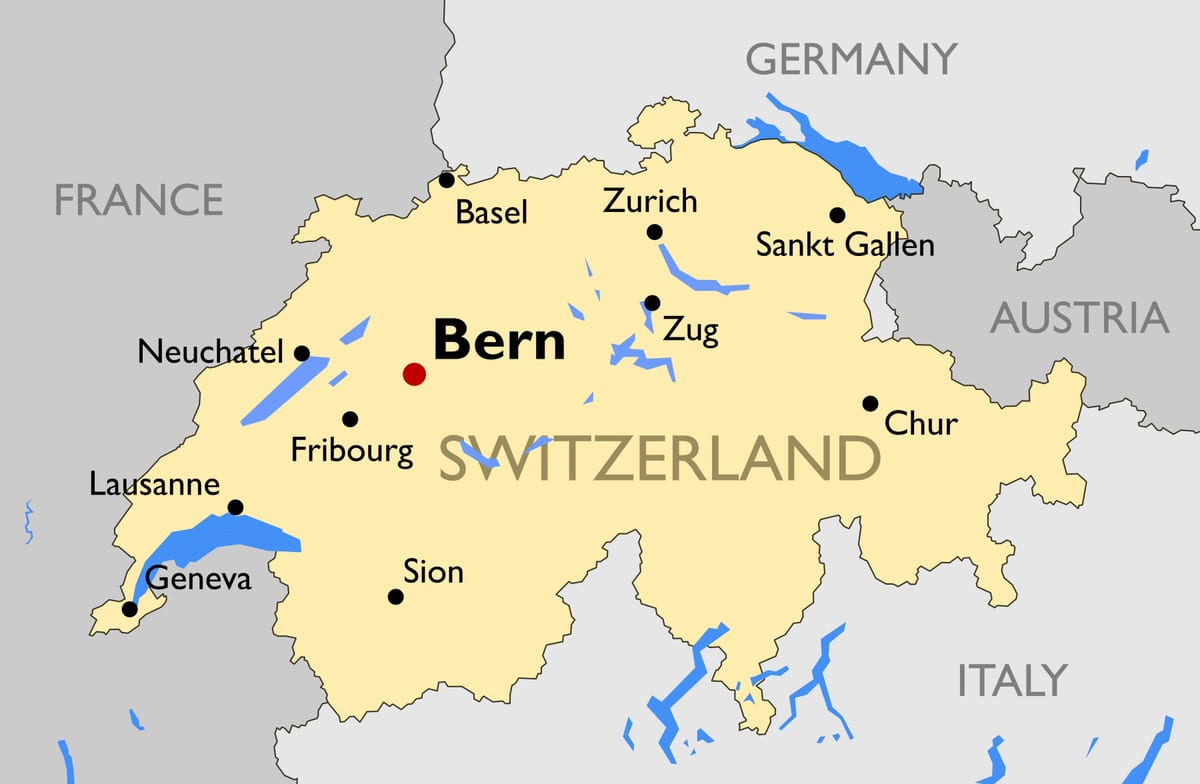 mapa švýcarska s větších městech