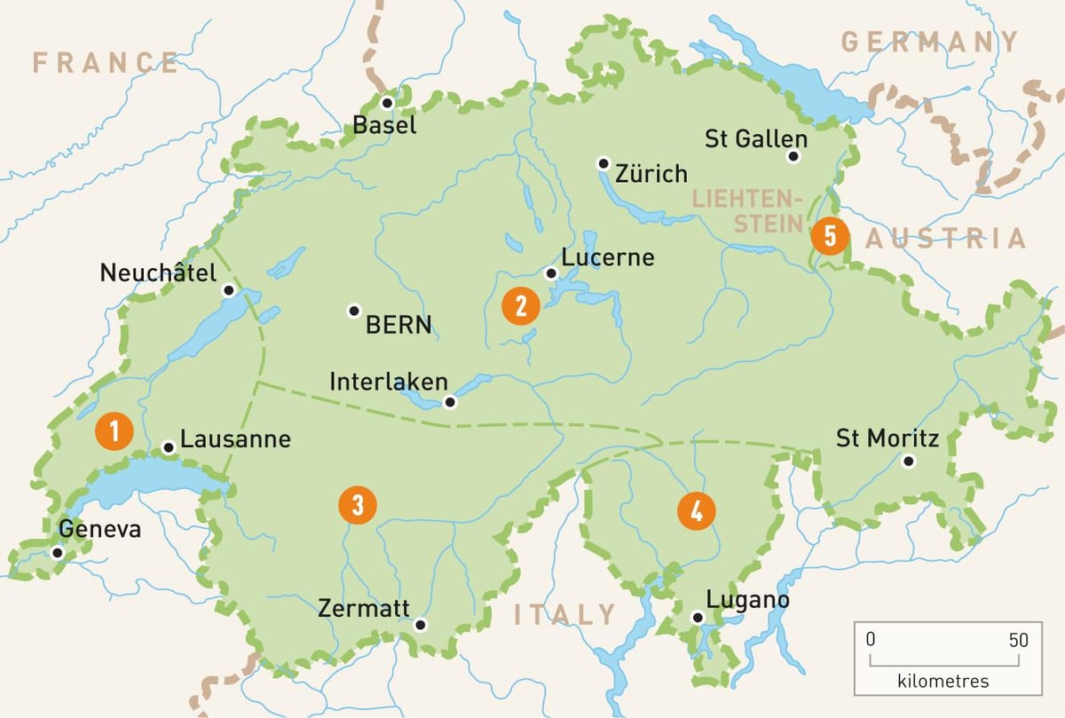 mapa švýcarska regionů