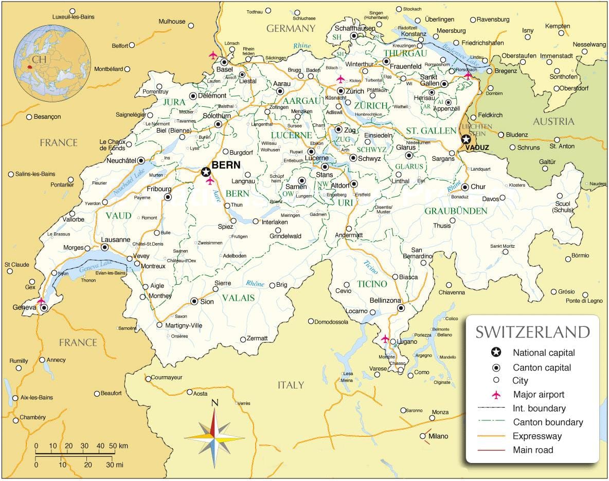 mapa švýcarska