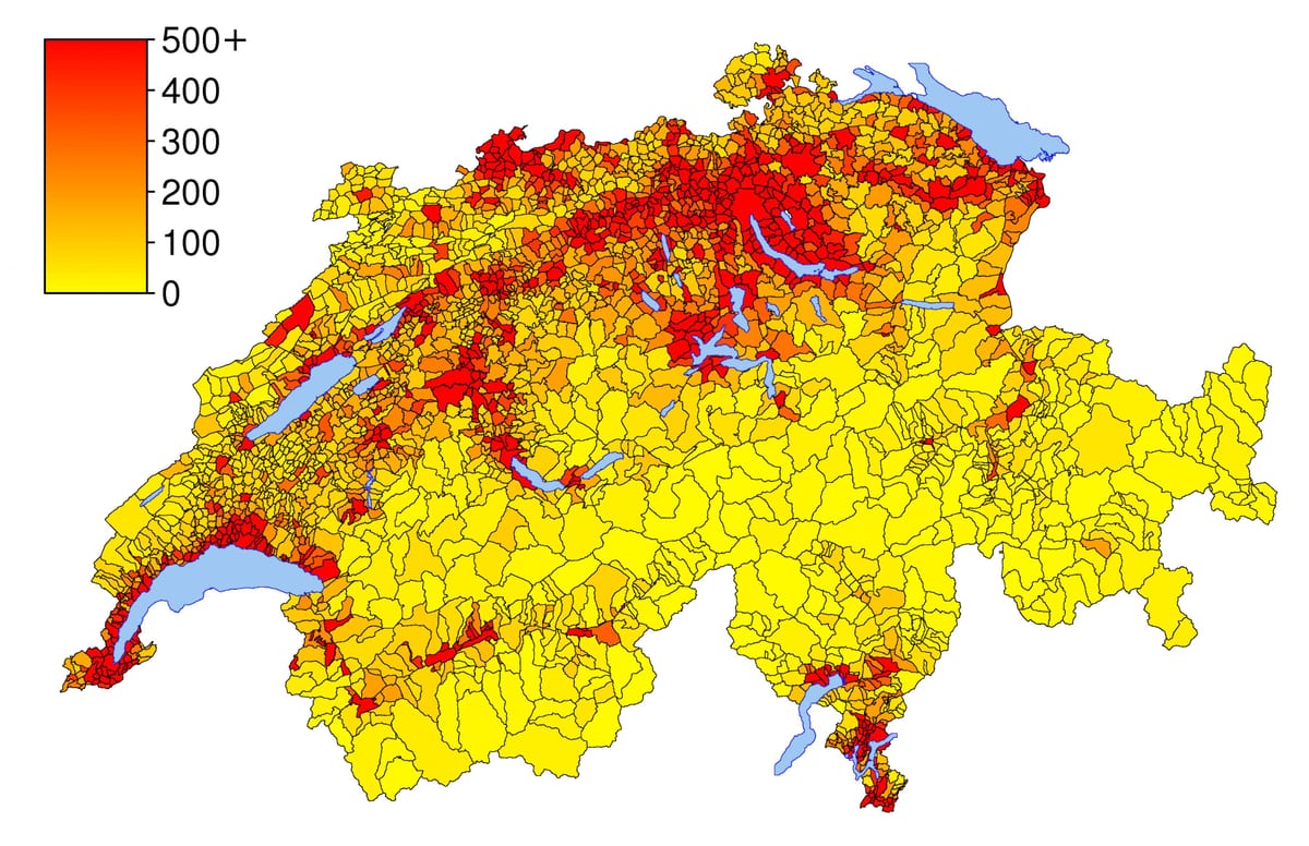 švýcarsko mapa hustota obyvatel