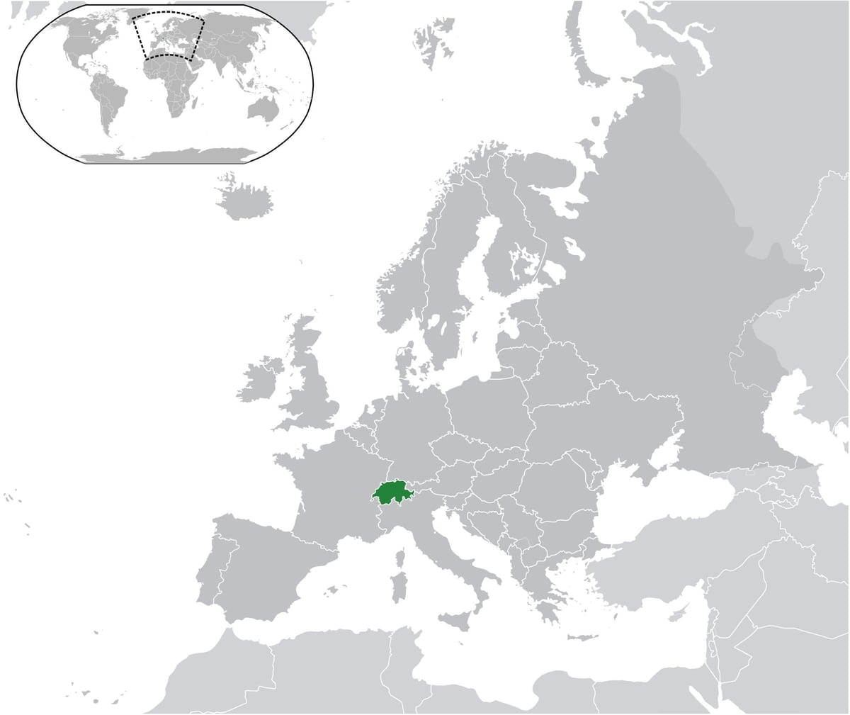 mapa světa ukazuje, švýcarsko