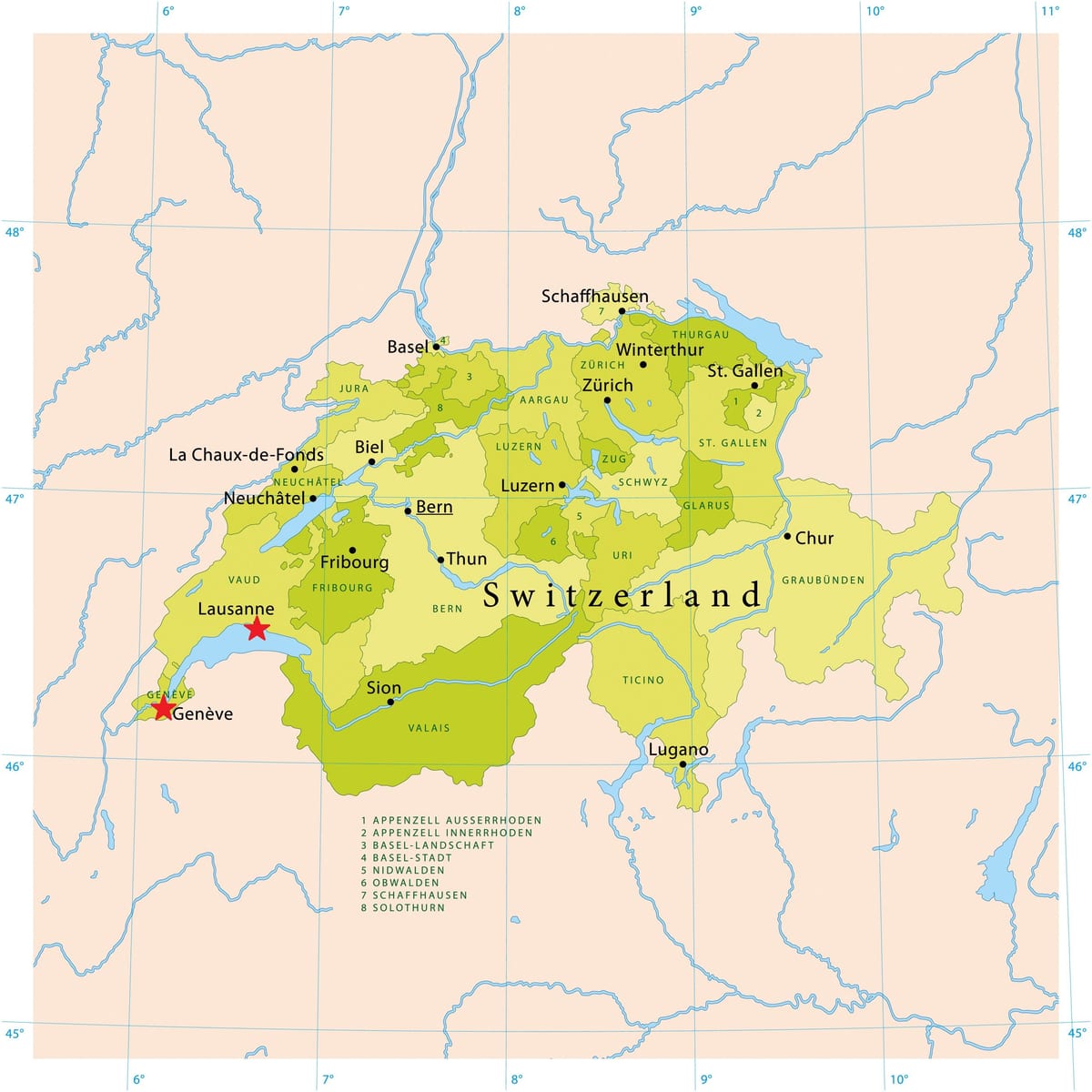 mapa ženevské jezero, švýcarsko