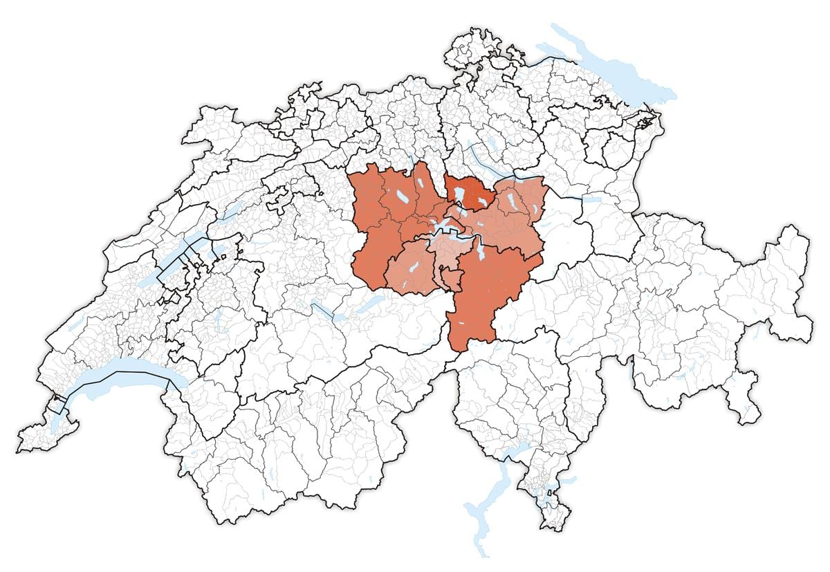 mapa střední švýcarsko 