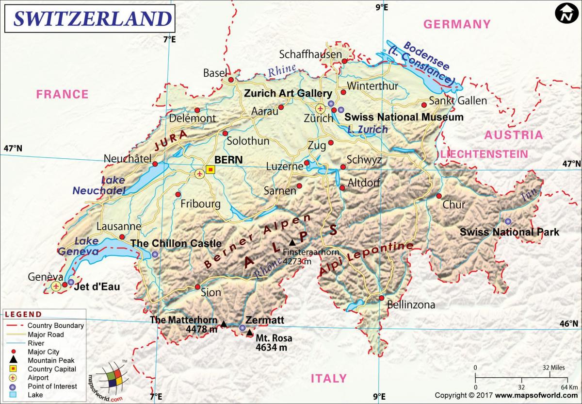 mapa letišť ve švýcarsku