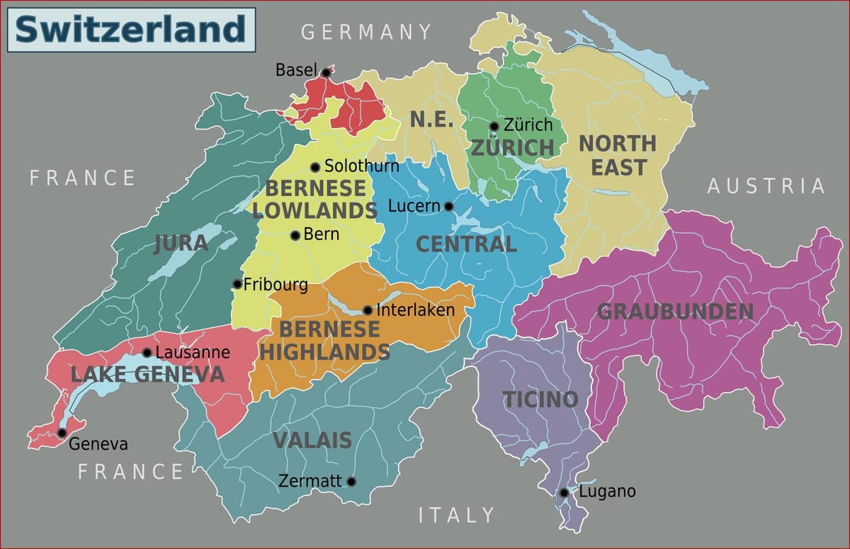 mapa jižní švýcarsko