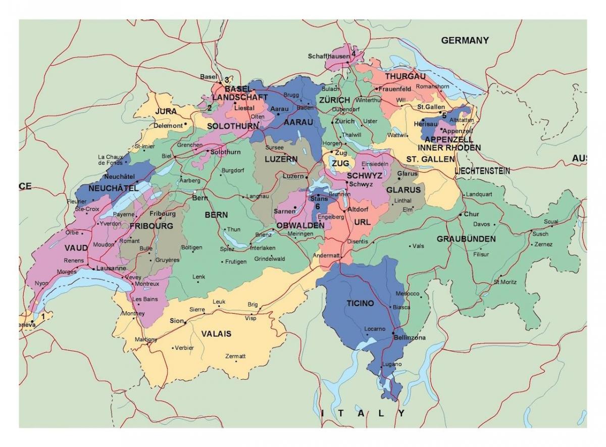 mapa švýcarska s měst a obcí
