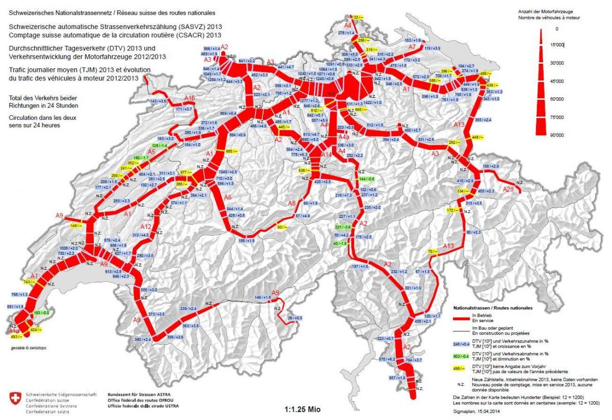 mapa švýcarska dálniční známku