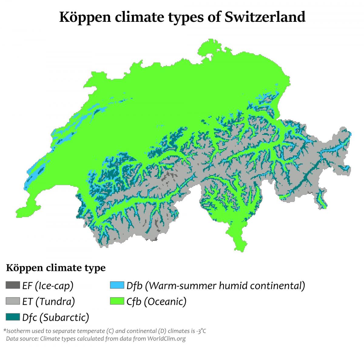 mapa švýcarska klimatu