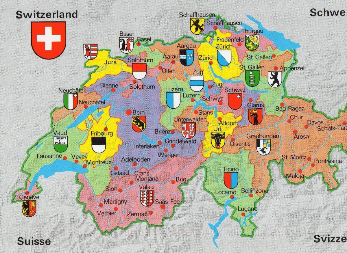 mapa švýcarska s turistickými atrakcemi