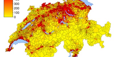 Švýcarsko mapa hustota obyvatel