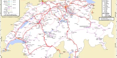 Cestování vlakem ve švýcarsku mapě