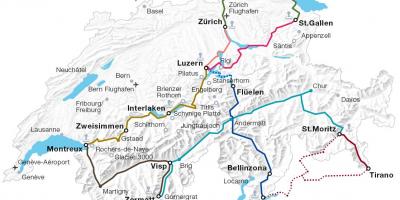 Švýcarsko vlak mapa trasy